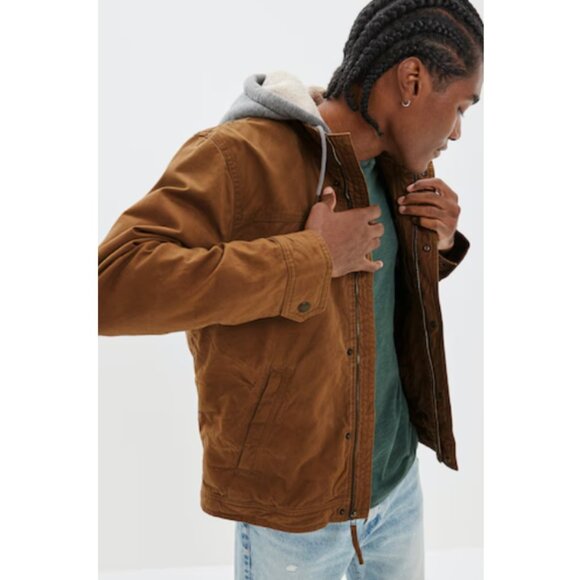 American Eagle Brown Workwear Jacket Men’s Medium NWOT Canvas Fall Hood Quilted - Picture 1 of 12